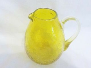 Vintage Yellow Crackle Glass Small Pitcher / Creamer With Applied Clear Handle