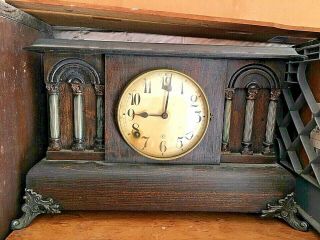 Vintage Wm Gilbert Cn 6 Column Mantle Clock With Chime Black Wood Stain Tickn