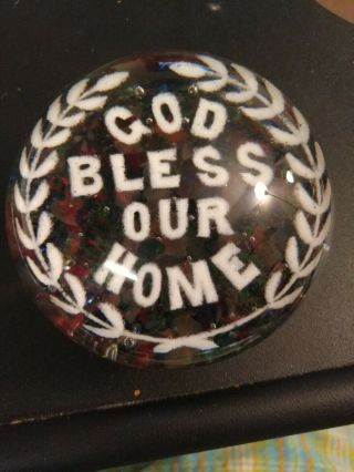 Vintage John Gentile Frit " God Bless Our Home " Art Glass Paperweight