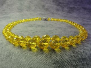 Vintage Czech Bohemian 2 - Row Yellow Faceted Glass Graduated Bead Necklace