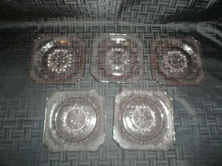 A Set Of 5 Vintage Jeannette Adam Pink Depression Glass Saucers