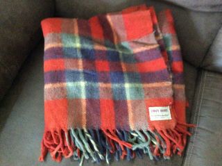 Vintage Troy Robe Blanket Red Plaid Wool Made In Usa 50x50 Stadium Throw