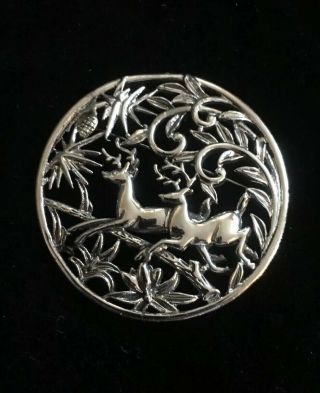 Vintage Sara Coventry Silver Tone Large Deer In The Woods Brooch Pin Pendant