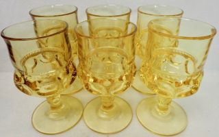 Set Of (6) Vintage Yellow Color Wine Glasses Goblets W/ Retro Thumbprint Pattern