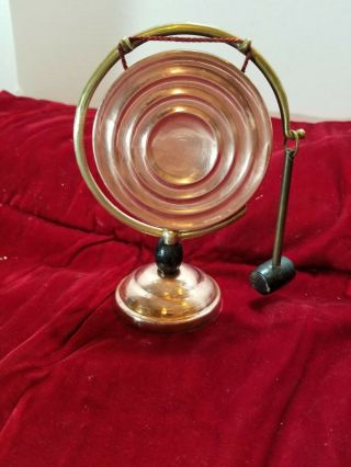 Vintage 6 1/4 Inch Brass And Copper Gong With Stand And Hammer