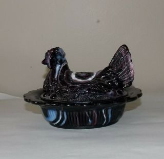 Vintage Mosser Dark Purple & Blue Slag Glass Hen On Nest