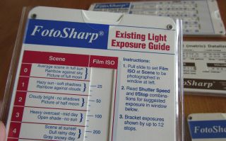 4 vtg FotoSharp photography guide/calculators in plastic,  light,  DOF,  filters & 2