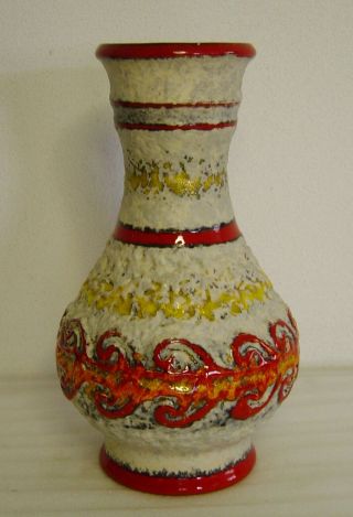 Large Vtg 60s/70s Pottery Vase Red And Orange Lava Pattern Uebelacker Ü - Keramik?