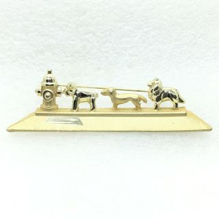 Signed Ajc Vintage 3 Dog Lined Up Fire Hydrant Brooch Pin Dachshund Collie