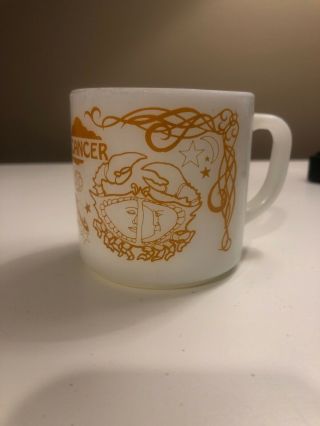 Vintage Anchor Hocking Fire King Milk Glass Mug Cup Zodiac Sign Cancer Astrology