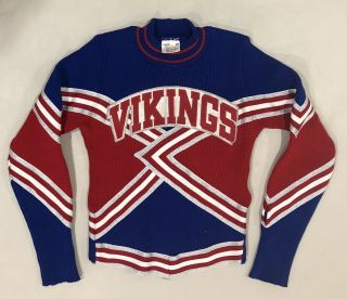 Vintage Vikings Authentic Varsity Blue White Red Cheerleader Sweater - Size Xl