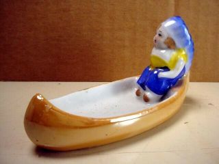 Vintage Porcelain Canoe W/ Chief / Made In Japan