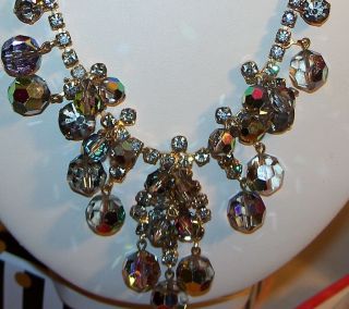 Fantastic Vintage Aurora Borealis Stones And Beads Choker Necklace