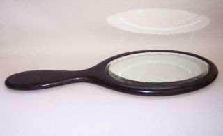 Antique/Vintage 1920s EBONY Wood OVAL HAND MIRROR With Bevelled Mirror Glass 2