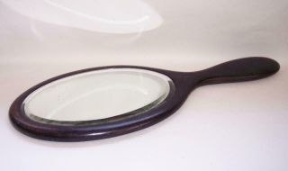Antique/Vintage 1920s EBONY Wood OVAL HAND MIRROR With Bevelled Mirror Glass 3