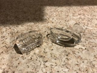 Vintage Tiny Crystal Trinket Box Bowl - Set Of Two - Square And Duck