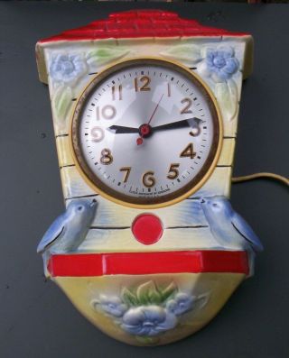 Hard To Find Vintage Hull Pottery Bird House Electric Clock By Sessions