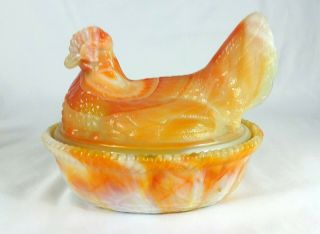 Vintage Slag Glass Nesting Chicken Bowl Orange,  Yellow,  Milk