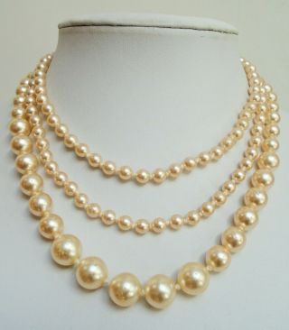 Gorgeous long vintage hand knotted pearl necklace,  2 row bracelet 2