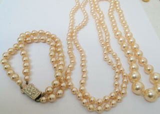 Gorgeous long vintage hand knotted pearl necklace,  2 row bracelet 4