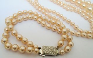Gorgeous long vintage hand knotted pearl necklace,  2 row bracelet 5