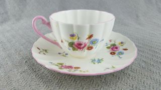 Vintage Shelley England Dainty Floral Rose White Porcelain Cup & Saucer Set