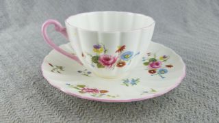 Vintage Shelley England Dainty Floral Rose White Porcelain Cup & Saucer Set 2