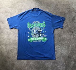 Vintage 1988 Seattle Seahawks Afc Champions Western Division T - Shirt Xl