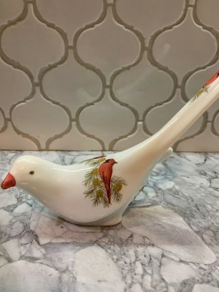 Vntg Fenton White Bird With Cardinals Hand Painted By Charlotte Smith Art Glass