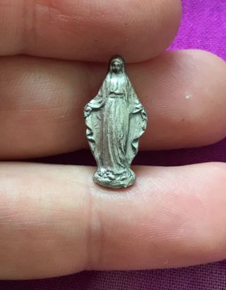 Vintage Antique 1900s Silver Virgin Mary Religious Catholic Brooch Pin Estate