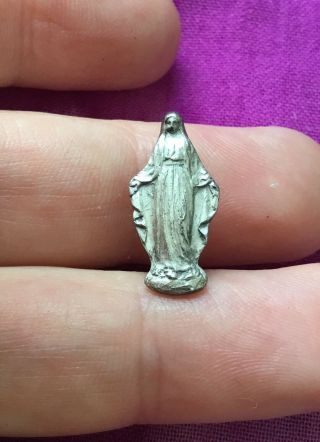 Vintage Antique 1900s Silver Virgin Mary Religious Catholic Brooch Pin Estate 2