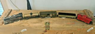 Vintage Marx Train Set With Engine And Tin Plate Cars.