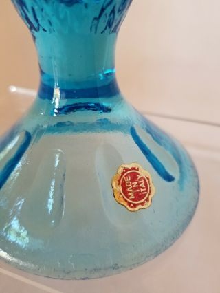 Vintage Murano Art Glass Fan Vase - Blue - Ruffled Top - Diamond Pattern - Origi 3