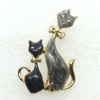 Signed Aai Vintage Happy Cat With Kitten Brooch Pin Enamel Costume Jewelry