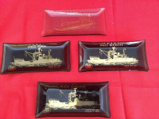 Set Of Four Curtis Bay,  Maryland 1964 Vintage Glass Trays Coast Guard Vessels