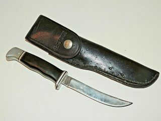 Vintage Early Buck Usa Fixed Blade Knife With Leather Sheath Marked Buck 118