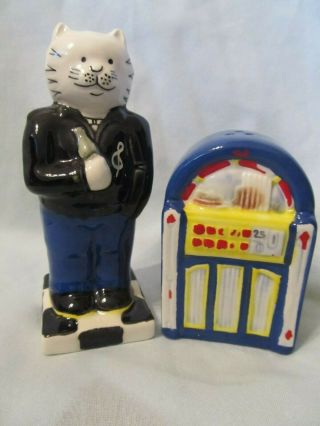 Vintage Oci Cool Cat With Jukebox Salt And Pepper Shakers