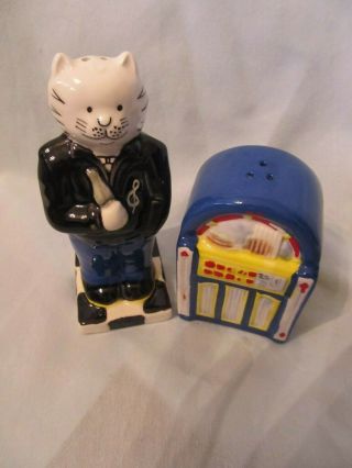VINTAGE OCI COOL CAT WITH JUKEBOX SALT AND PEPPER SHAKERS 2