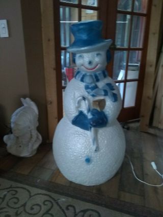 Vintage Union P 40 " Blue Trim Snowman Christmas Mold Outdoor Yard Lawn Ornament
