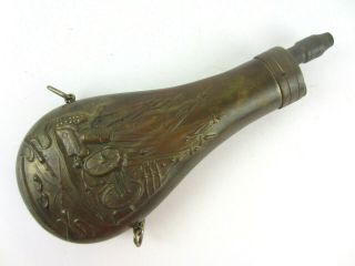 Vintage 8.  5 " Black Powder Flask Cannon Flag Rifle Gun Brass/copper Italy