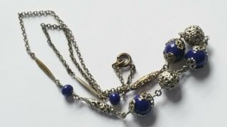 Czech Vintage Art Deco Royal Blue Glass Bead Necklace On A Wire