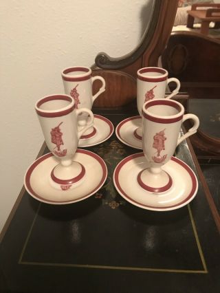 Vintage Loubat Cup And Saucer Designed For Brennan’s In Orleans.  Set Of Four
