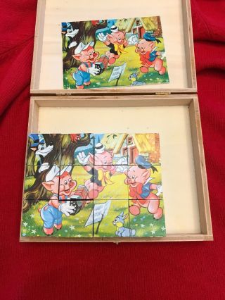 VINTAGE WOODEN GERMAN BLOCK PUZZLE Disney Dumbo Mickey Mouse Donald Duck 4