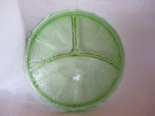 Vintage Green Depression Glass Diviided Plate Cherry Blossoms,  9 1/4 " Across