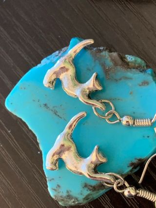 Vintage Playful Cat Dangle Earrings Sterling Silver Hooks