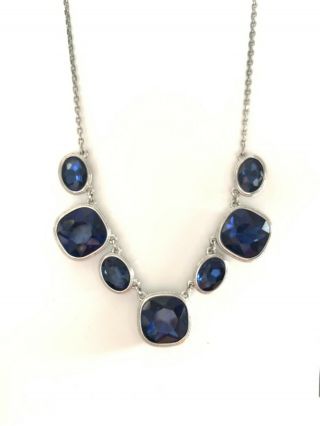 Vintage Crown Trifari Necklace Large Chunky Sapphire Blue Rhinestones Hang Tag