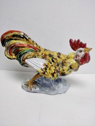 Vintage Marioni Ceramics Italy Rooster Figurine Collectible Colorful Signed