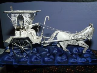 Vintage Balinese Sterling Silver Horse Drawn Carriage Filigree Art Piece 925