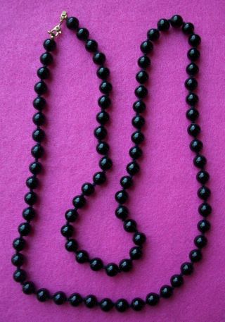Vintage Signed Monet Black Onyx 1/4 " Bead Individually Knotted Necklace 30 "
