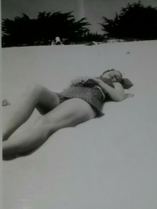 Vintage Photo Woman On Beach Swim Suit 1930s College Girl Risque Tan